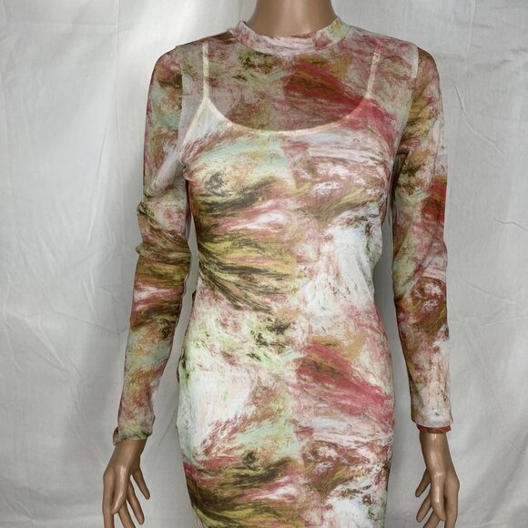 Blanc Clothing Long‑Sleeve Shimmer Mesh Dress – Multicolor – Size M – NWT - Picture 8 of 13